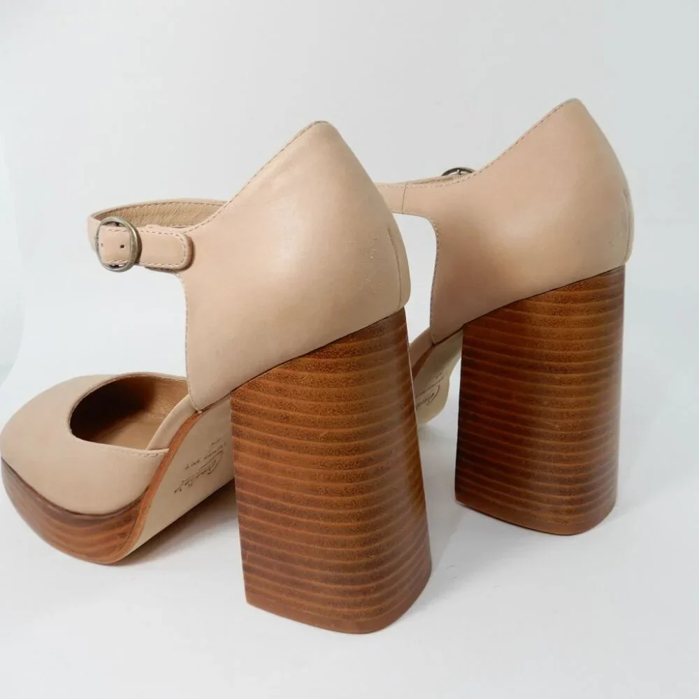 CANDIE'S Halt Platform Pumps Block Heel Size 10 Natural All Leather NEW $160 - Picture 7 of 15